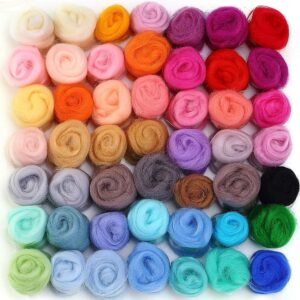 50 Colors Wool Roving – Fiber Yarn for Needle Felting & DIY Crafts