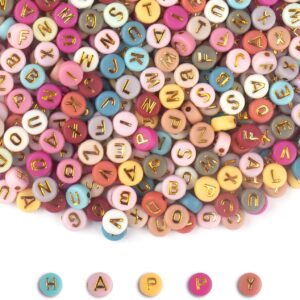 1000PCS Gold Acrylic Letter Beads, 4x7mm Round, for DIY Jewelry & Crafts