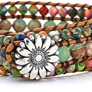 Boho Handmade 3-Row Natural Stone Wrap Statement Bracelet