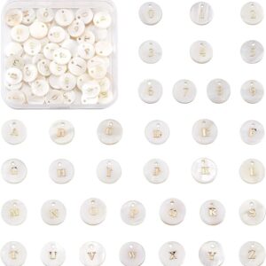 92PCS A–Z Flat Round White Shell Alphabet Pendants, 11mm for DIY Jewelry Making