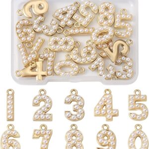 20pcs Gold Alloy Number Charms 0-9 with White Resin Pearls – DIY Jewelry Pendants