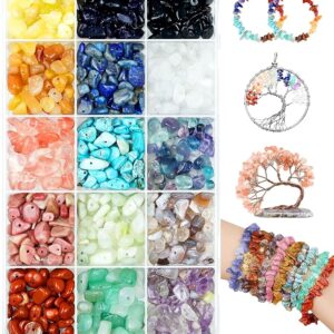 600pcs Crystal Chip Beads – 15 Colors 5–8mm Natural Gemstones with Holes for DIY Jewelry & Crafts