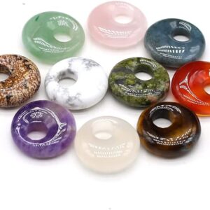 12pcs Natural Stone Pendants – Round Agate Charms with Off-Center Hole for DIY Necklaces & Bracelets