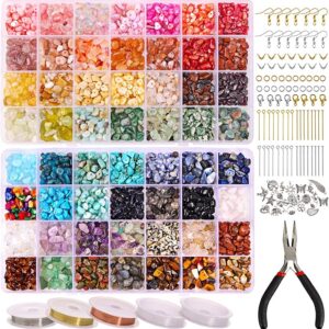1800pcs Crystal Beads Kit – 56 Colors Natural Gemstone Chips with Jewelry Supplies for DIY Rings, Bracelets, Necklaces