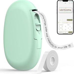 Bluetooth Label Maker – Inkless Label Printer with Tape, 35 Fonts, 1000+ Icons, Green