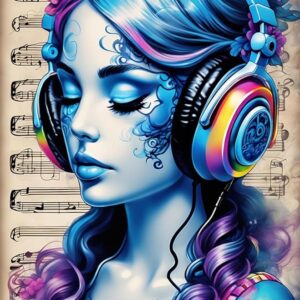 Music Woman Diamond Painting Kit – 5D Full Drill Round DIY Art for Adults, 12x16" Wall Decor
