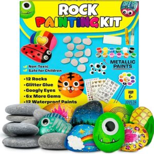 Deluxe Rock Painting Kit – Craft Set for Kids Ages 6+ with Waterproof Paints