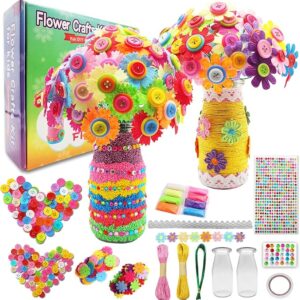 DIY Flower Bouquet Craft Kit for Girls Ages 6–10 – Button & Felt Art with Vase