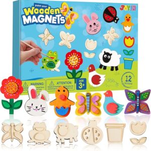 12-Piece Wooden Magnet Painting Kit – DIY Craft Set for Kids, Party Favors & Gifts