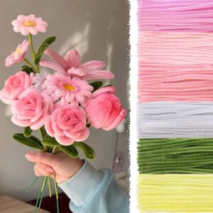 620PCS Pipe Cleaners Flower Craft Set – Includes 20 Flower Stems, Pink Series for DIY, Gifts & Party Decor