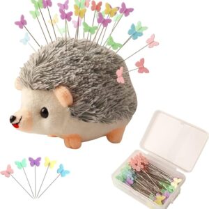 Hedgehog Shaped Pin Cushion Sewing Kit with 100 Colored Pins