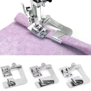 3 Sizes Rolled Hem Presser Foot Set – ½", ¾", 1" for Brother, Singer & Low Shank Sewing Machines