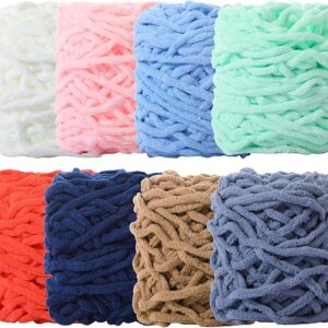 8-Pack Chunky Chenille Yarn – Soft Bulky Velvet Yarn (3.5 oz, 55 yds) for Knitting & DIY Crafts, Multicolor