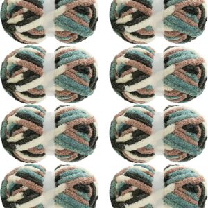 8-Pack Tie Dye Chunky Chenille Yarn – Soft Plush Bulky Yarn (Green Multi, 29 yds, 8 oz) for Hand & Arm Knitting