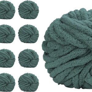 8-Pack Chunky Chenille Yarn – Bulky Soft Plush Yarn (Sage Green, 32 yds, 8.8 oz) for Knitting Blankets & Home Decor