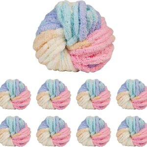 8-Pack Chunky Tie-Dye Chenille Yarn – Soft Plush Bulky Yarn in Mixed Colors for Crochet & Arm Knitting