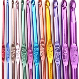 14PCS Aluminum Crochet Hooks – 2.0mm to 10.0mm Knitting Needles for Yarn & Craft Projects