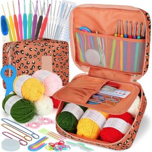 58PCS Beginners Crochet Kit – Ergonomic Hooks & Yarn, Portable Travel Crochet Set