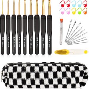 31PCS Black Gold Crochet Hook Set – Ergonomic Grips for Arthritic Hands, Ideal Gift for Beginners