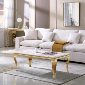 Marble Coffee Table with Gold Legs Modern Rectangle Center Table