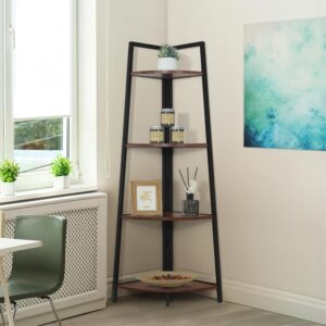 4 Tier Corner Shelf Stand Wood Metal Ladder Bookshelf Storage Unit