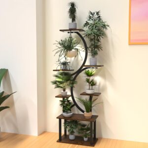 7 Tier Plant Stand with Grow Lights Indoor Metal Wood Shelf