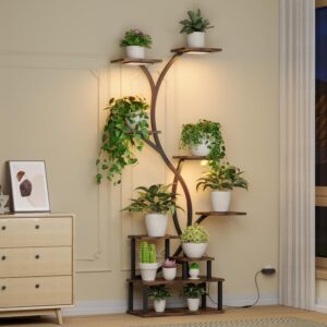 9 Tier Plant Stand with Grow Lights Tall Wood Metal Shelf