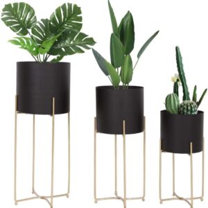 Mid Century Planter Set with Gold Stand Modern Indoor Planters
