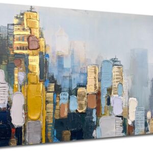 Neutral Abstract Wall Art Canvas Gold Skyline Modern Home Decor