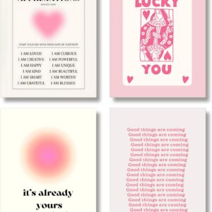 Preppy Pink Aura Wall Art Affirmation Canvas Retro Dorm Decor