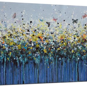 Blue Abstract Floral Wall Art Canvas Butterfly Modern Home Decor