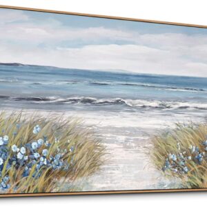 Farmhouse Coastal Wall Art Floral Ocean Canvas Neutral Boho Decor