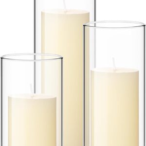 Set of 3 Pillar Candles with Glass Cylinder Vases Wedding Centerpieces