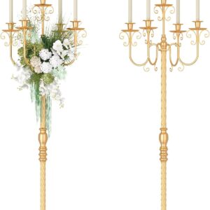 2 Pack 50 Inch Gold Wedding Candelabra Tall 5 Arm Holder