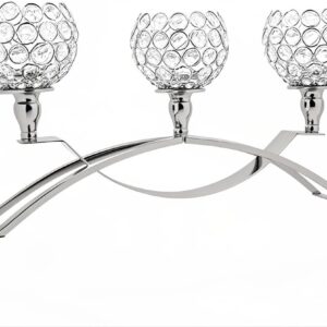 Silver Crystal Candelabra Candle Holder 3 Arm Table Centerpiece Decor