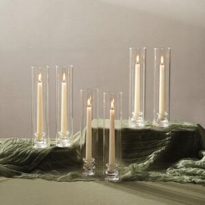 Set of 6 Glass Taper Candle Holders Hurricane Cylinder Table Decor