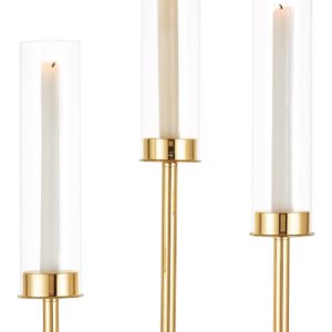 Gold Hurricane Taper Candle Holders Set of 3 Wedding Table Decor