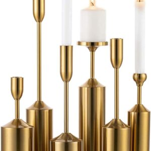 Set of 6 Gold Tall Taper Candlestick Holders Wedding Decor
