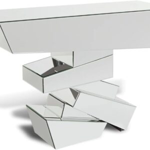 Modern Mirrored Console Table with Geometric Design Glass Finish