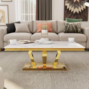 Elegant white and gold center table featuring polished metal frame