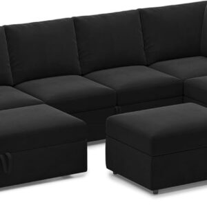 Modular Sectional Sofa Sleeper Couch with Storage L Shaped Black
