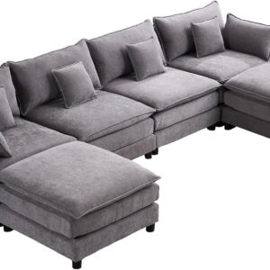 U Shape Cloud Sectional Sofa Chenille Modular Couch with Ottoman