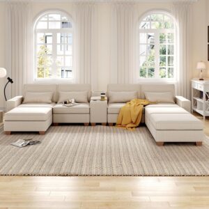 Convertible U Shaped Modular Sectional Sofa with Storage USB Ports