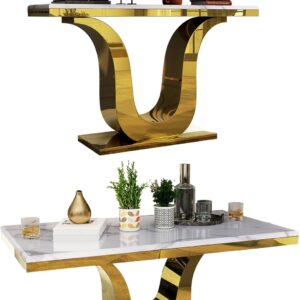 Two‑piece white and gold table set with rectangular coffee and console.