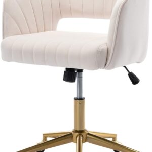 Velvet Office Chair Adjustable Swivel Desk Chair Ergonomic Beige