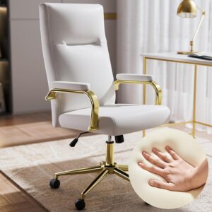White Gold Office Chair High Back Memory Foam Swivel Chair