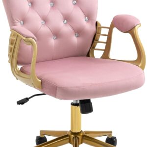 Velvet Office Chair with Gold Legs Tufted Swivel Vanity Chair
