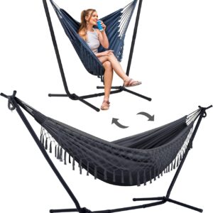 2 in 1 Portable Hammock with Stand Convertible Outdoor Double Hammock