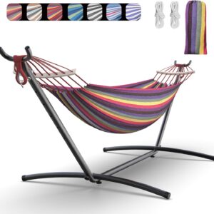 Double Hammock with Steel Stand Portable Heavy Duty Outdoor Indoor