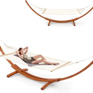 12FT Wooden Hammock with Stand Weather Resistant Single Outdoor Hammock